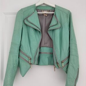 Mint Green Leather Jacket 100# lamb leather